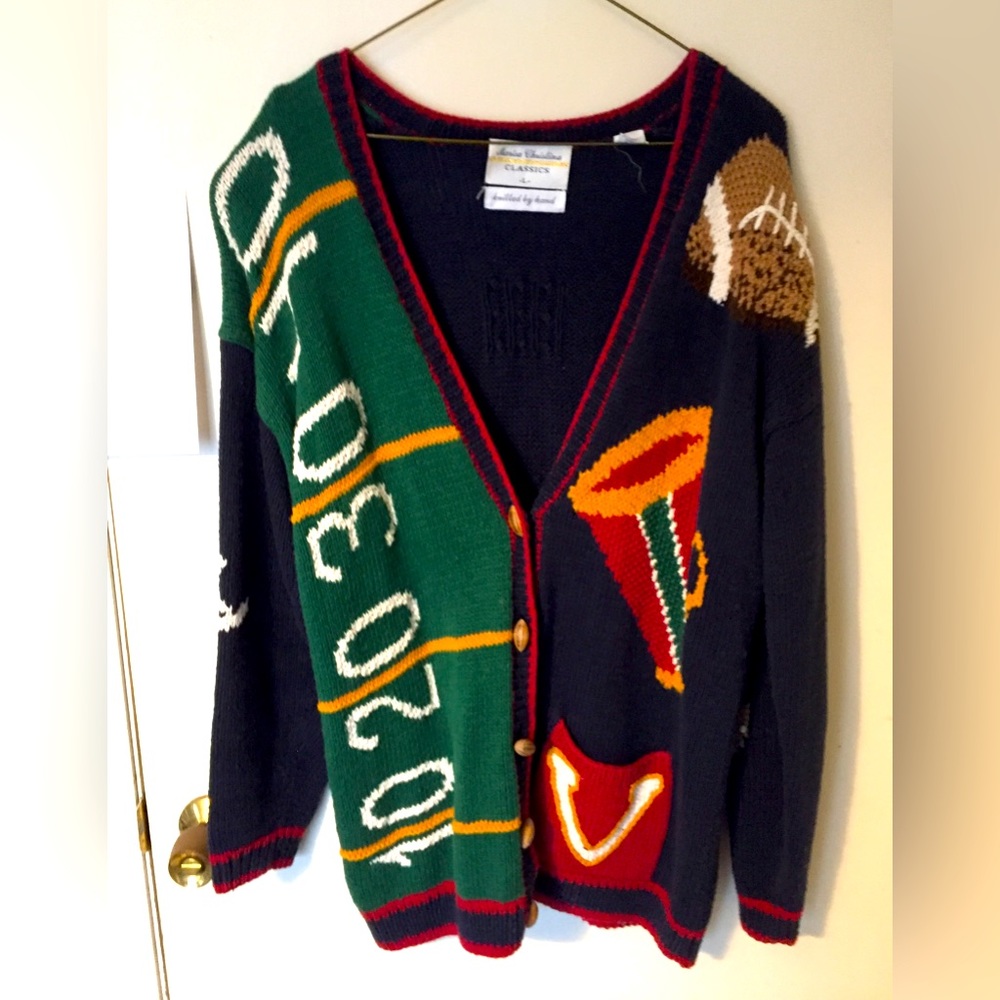 Marisa Christina Vintage Green and Navy Football Cardigan